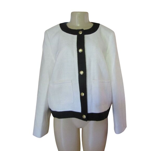 NWT J.Crew White & Black Trim Tweed Lady Jacket Size 16 - Picture 3 of 10
